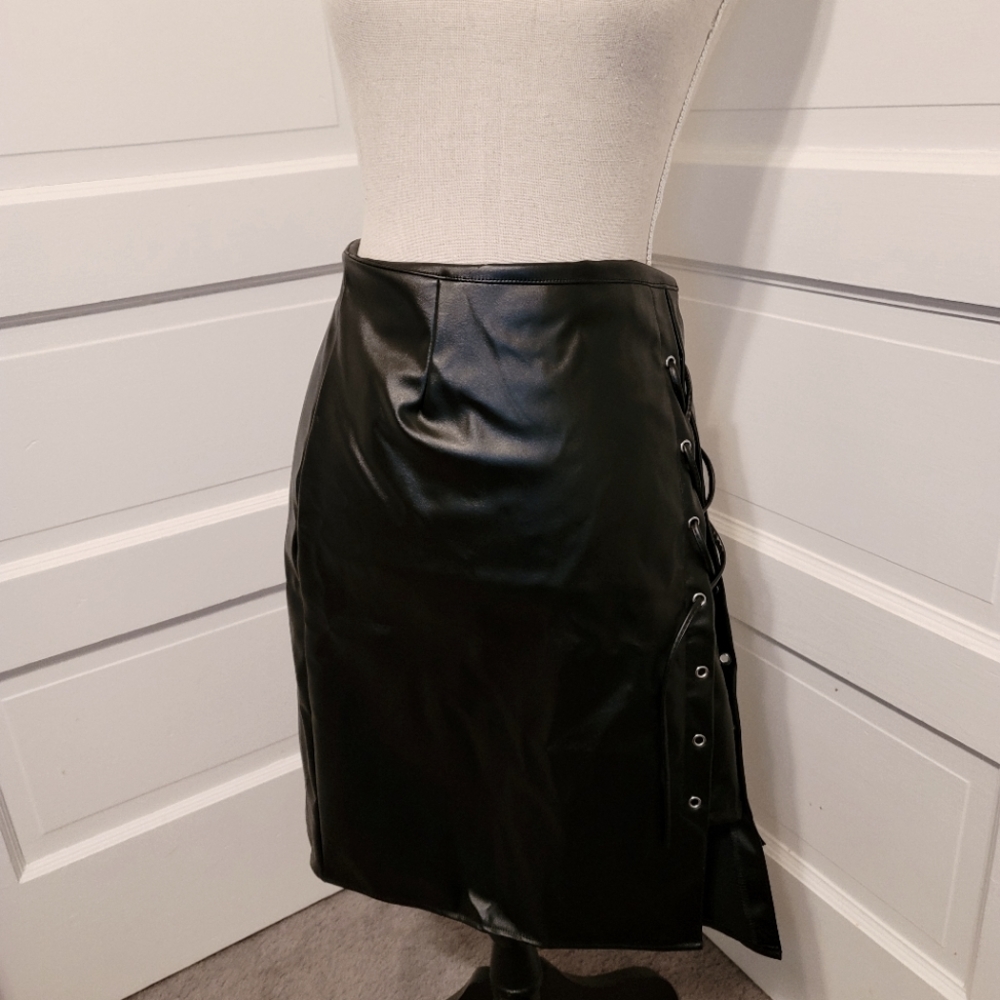 Faux leather skirt with lace up sides
